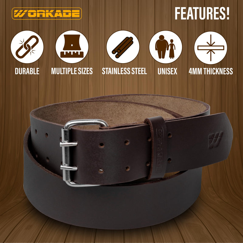 Leather Belt | 2-Inch Heavy-Duty Full Grain Double Prong Belt | Premium 4mm Thick Adjustable Belt for Men's | Durable & Comfortable Fit(Brown, 30"-34" (Small)) Brown 30"-34" (Small)