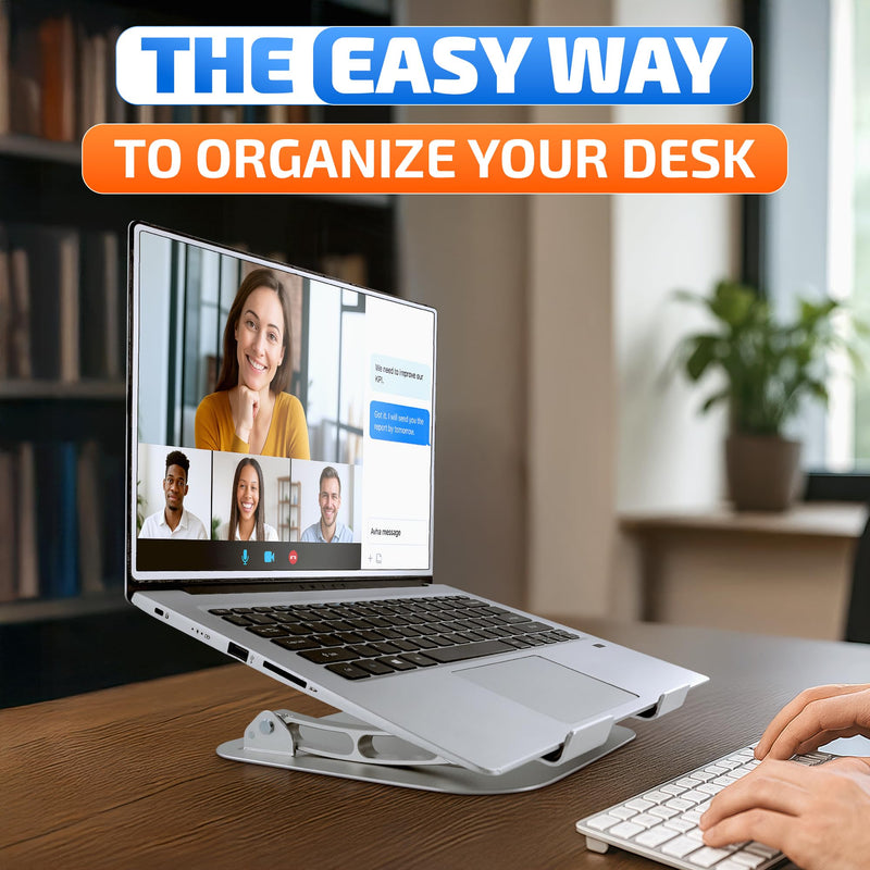 Height & Angle Adjustable Computer Stand for Laptop - Portable Computer Holder for Desk with Ventilation Slots for Enhanced Airflow - Adjustable Laptop Stands for Desk with Non-Skid Silicone Pads