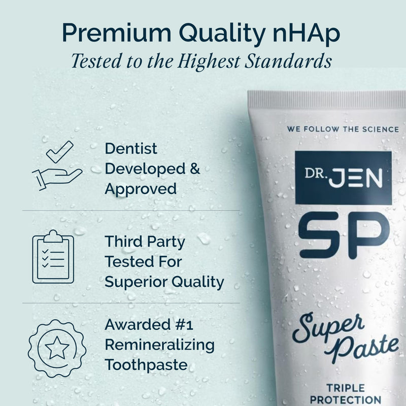 Dr. Jen Super Paste Toothpaste with 10% Premium Nano Hydroxyapatite, Fluoride, Xylitol & Glycerin for Daily Oral Care, Designed for Sensitive Teeth, Vegan, Travel Essentials, Cool Mint Flavor, 1 Pack 3.4 Ounce (Pack of 1)
