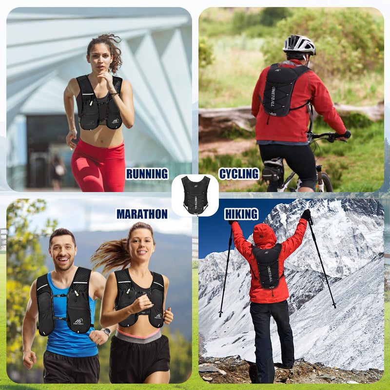 Running Vest for Women & Men, Lightweight 150g Hydration Backpack, 6L Pack for Trail Running, Marathon, Hiking, Cycling, Jogging, Adjustable Fit Black Vest with 2L Bladder