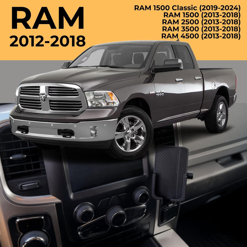 Phone Holder for Ram 2013-2018 1500/2500/3500/4500. Custom Made/No Tools Required.