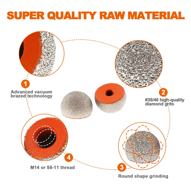Spherical Diamond Grinding Bit - BRSCHNITT Grinding Trimming Wheel for Stone Flowerpots,Cobblestone,Granite,Marble Rock Planters Diamond Milling Carving DIY Handmade Cutter(50mm) 1 2"(50mm) (with rod)