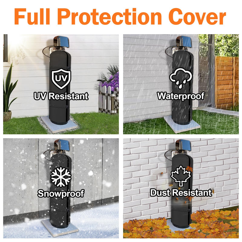 Water Softener Cover Outdoor Insulated, 3 Layers Insulation Water Softener Tank Jacket, Water Softener Covers for Outside Units, 10''D x 54''H(Cover Only)- Black 10''D x54''H