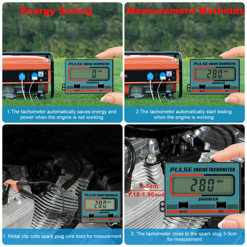 Handheld Digital Induction Chainsaw Tachometer, 2 Stroke 4 Stroke Small Engine Tachometer, LCD Display Tach Gauge for Chainsaw Lawnmowers Gasoline Engine Timed in Minutes