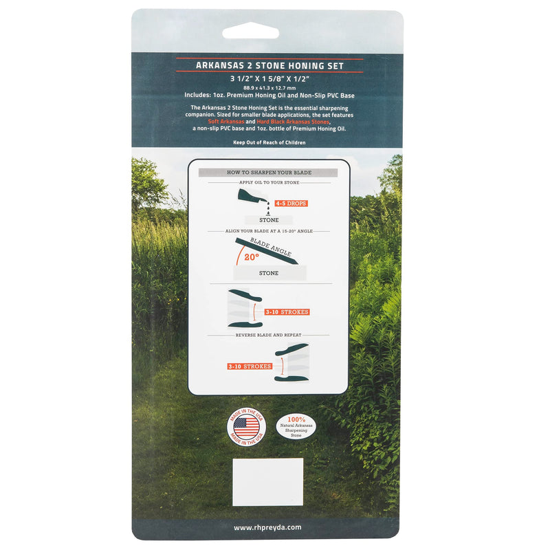 Arkansas 2-Stone Honing Set, Sharpening Stones and Premium Honing Oil for Blades, 3-1/2 x 1-5/8 x 1/2-Inch Whetstones with Non-Slip PVC Base, by RH Preyda