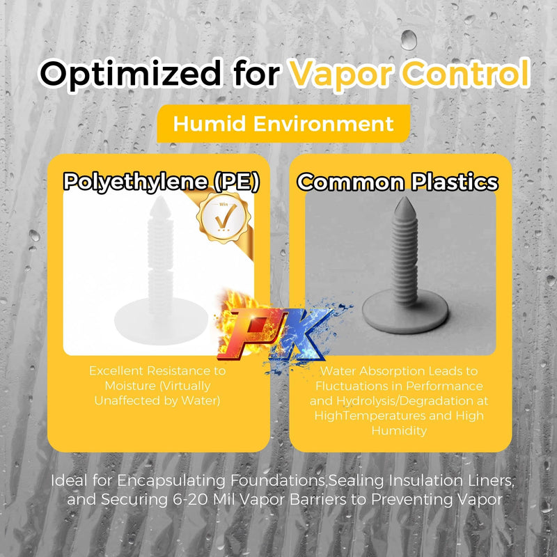300-Pack 1 3/8'' Christmas Tree Vapor Barrier Fasteners - Heavy-Duty White Polyethylene Insulation Pins for Masonry Walls, Crawlspaces & Vapor Barriers White 300 Pack