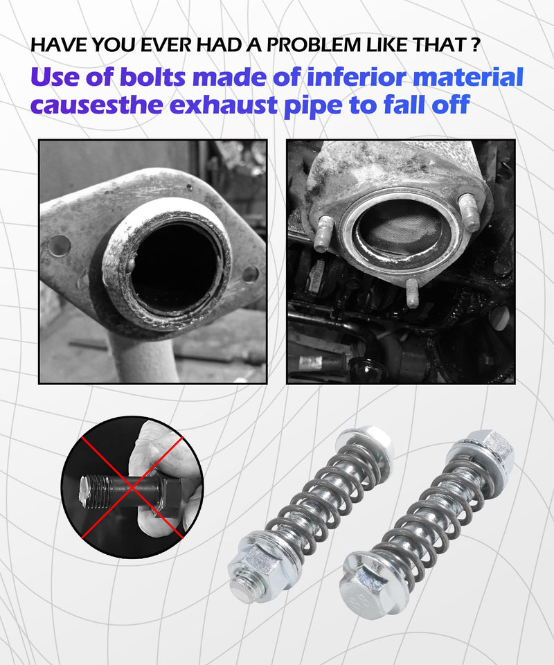 2PCS Exhaust Manifold Bolts,Exhaust Bolts,Car Accessories Exhaust Flange Bolts,M10x1.5 MM Exhaust Bolts and Nuts Kit,Exhaust Manifold Bolts with Springs,Fits Most Cars (Silver) Sliver