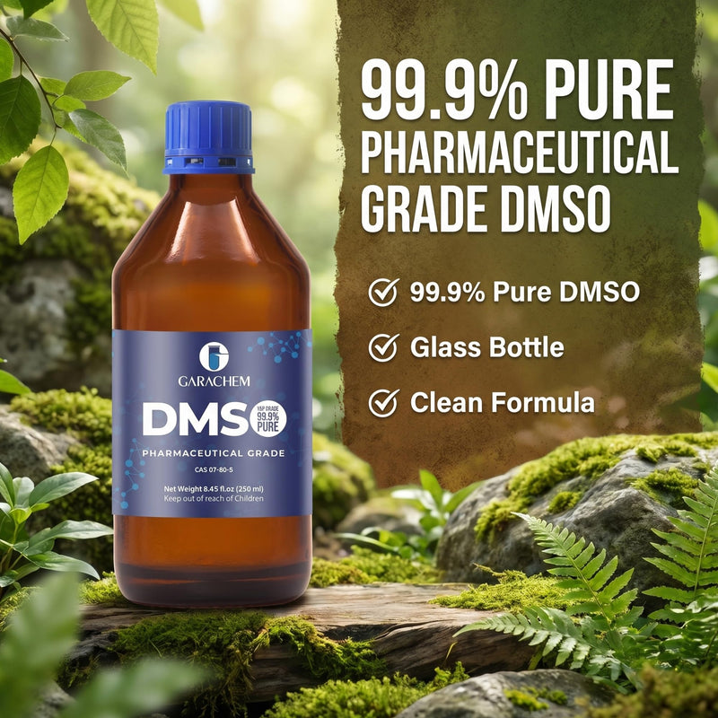 GARACHEM Pharmaceutical Grade 99.9% Pure DMSO in a Glass Bottle, Pure Liquid Dimethyl Sulfoxide 8 OZ, Non-Diluted, Low Odor