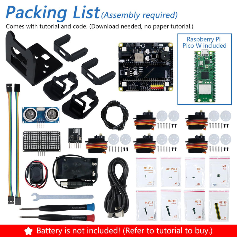 Freenove Bipedal Robot Kit for Raspberry Pi Pico W (Included) (Compatible with Arduino IDE), LED Matrix Expressions, Obstacle Avoidance, Colorful Lights, Buzzer, Speaker, App with Raspberry Pi Pico W