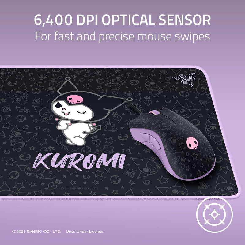 Razer DeathAdder Essential Ergonomic Wired Gaming Mouse, Kuromi Edition | 6400 DPI Optical Sensor, 5 Programmable Buttons, Mechanical Switches, Rubber Side Grips
