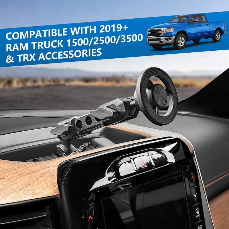 sukemichi Phone Mount for Dodge RAM Truck 1500/2500/3500 & TRX 2019+ Accessories, Dash Platform Phone Mount Magsafe Fit 5"/8.4"/12"/14" Screen, Cell Phone Holder for NATO Rail