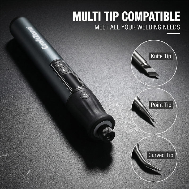 Cordless Soldering Iron Kit, Cordless Soldering Iron with Auto Sleep, 7s Fast Heating, USB-C Rechargeable Soldering Pen, 392°F-842°F Adjustable Temperature, 3 Precision Tips, 3000mAh Battery 001