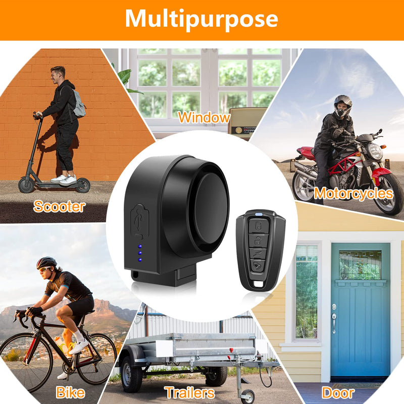 Bike Alarm with Remote USB Rechargeable 115dB Anti-Theft Vibration Motion Bicycle Alarm IPX5 Waterproof Vehicle Security Alarm System for Bike Motorcycle Electric Scooter