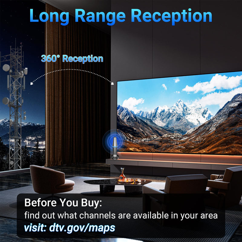 2026 Digital TV Antenna for Smart TV Indoor, TV Antenna for Local Channels with Strong Magnetic Base, 360° Reception HD Antennas for TV Indoor 4K Supports Smart & Older TVs (Black Blue) Black Blue