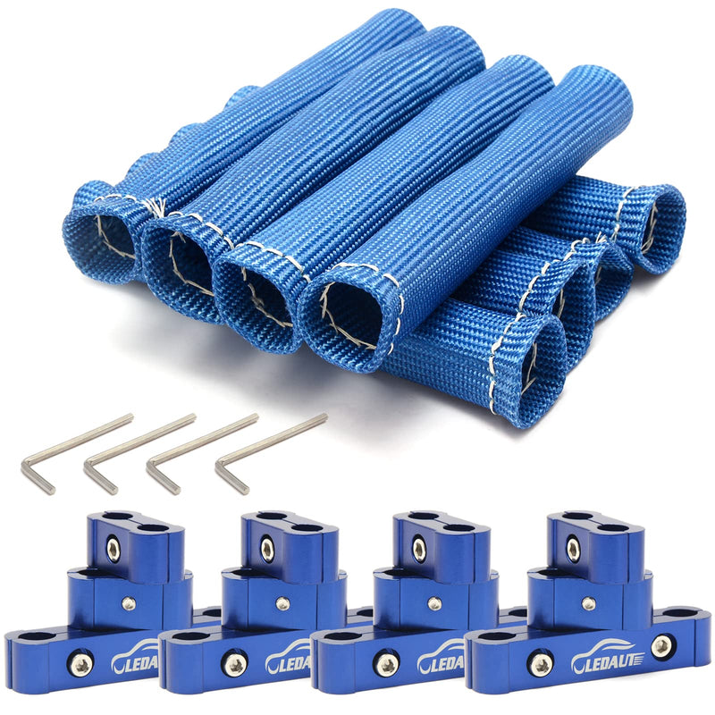 Blue 8Cyl Spark Plug Heat Shield Protector and 12pc Engine Spark Plug Wire Separator Insulating Fire Sleeve Spark Plug Wire Protector with Divider Suit for 8mm 9mm 10mm 18PCS Blue