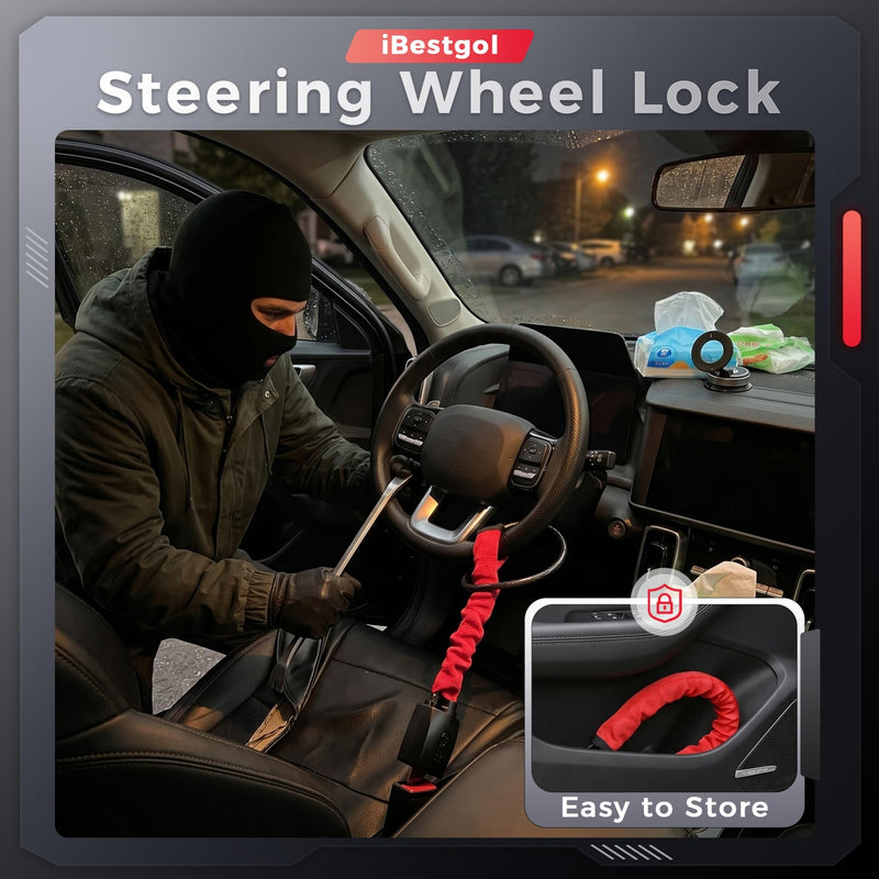Car Steering Wheel Lock Anti-Theft Device, Seat Belt Lock | Easy Installation, Fits Most Vehicles, Security Device