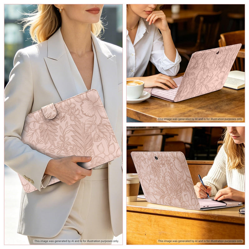 MOSISO PU Leather Hard Shell Case Compatible with MacBook Neo Case 13 inch | 2026 Release Model A3404 with A18 Pro Chip, Embossed Retro Hibiscus PU Leather Portfolio Protective Stand Cover, Pink