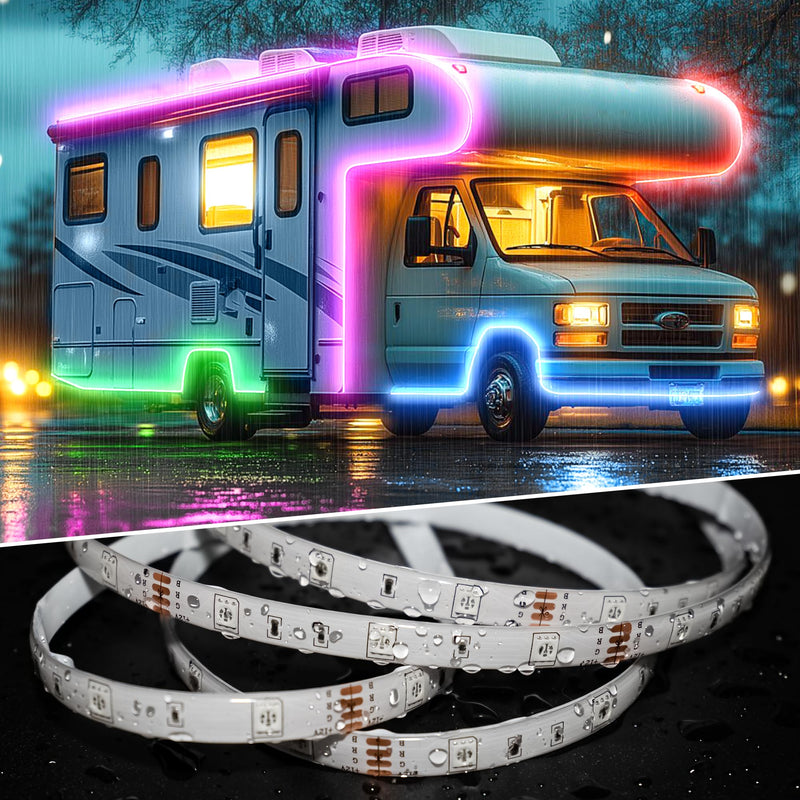 RV Awning LED Light Strip 20FT, 12V RGB Waterproof Underglow Led Light kit, Camper Awning Lights for RV Canopy Exterior, Travel Party, Van, Camper, Concession Trailer, Food Trucks