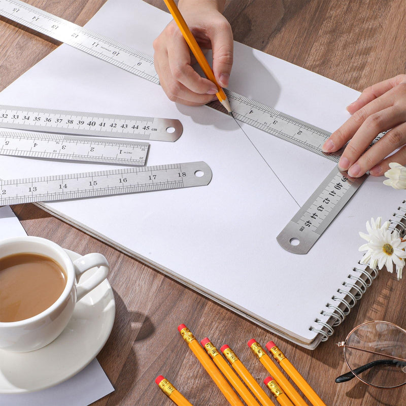 EBOOT 8 Pack 18 Inch Stainless Steel Rulers, Back to School Supplies Metal Rulers Imperial & Metric Graduations for Precision Measuring Meter Yard Stick for Construction Drafting Woodworking 18inch