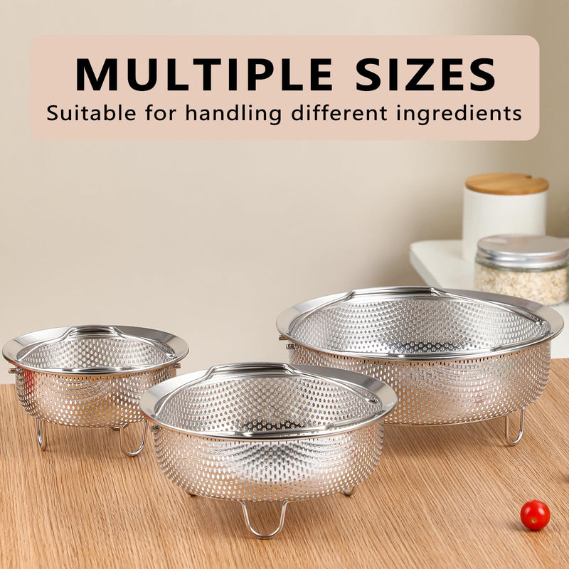 Stainless Steel Steamer Basket - Vegetable & Dumpling Steamer Insert for Pots, Instant Pot Accessories with Handles & Feet, Multi-Purpose Mesh Strainer for Cooking, Fruits (Silvery, Large) Silvery