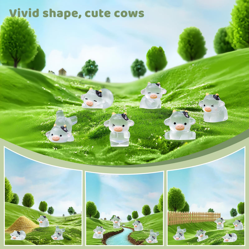 6 Pack Glow in The Dark Cow Car Decor, Cute Luminous Resin Dashboard Decorations for Cars, 3.3cm Funny Animal Touchscreen Accessories (Transparent)