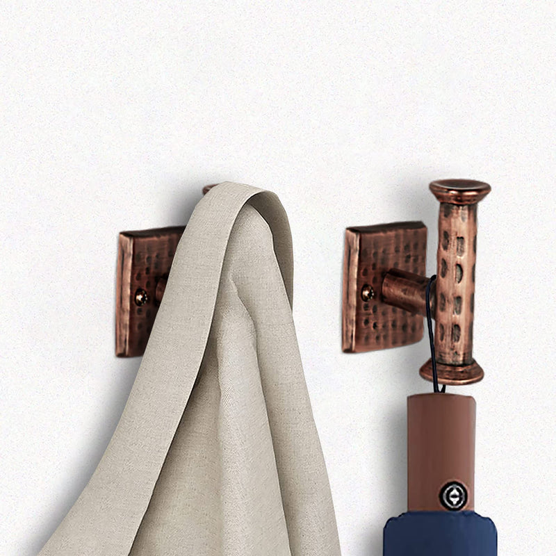 Monarch Abode Towel Hooks for Bathrooms – 2 Pack 3-inch Hand Hammered Metal Antique Copper Hook, Wall Mounted Bathroom Hooks for Towels, Support up to 11 lbs Bath Robe Hook, Towel Hanger for Bathroom Antique Copper Finish Towel Hook