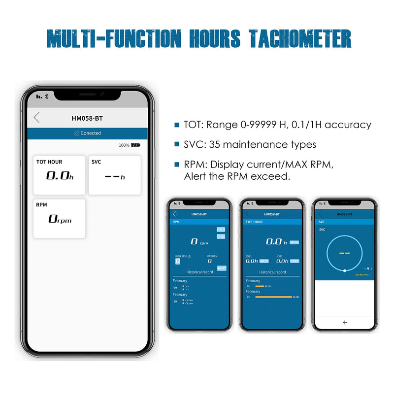 Runleader RL-HM058-BT Bluetooth Shunt Tach Hour Meter, Works by Replaceable Battery and DC 12V Power. (RL-HM058-BT 2PCS) RL-HM058-BT 2PCS
