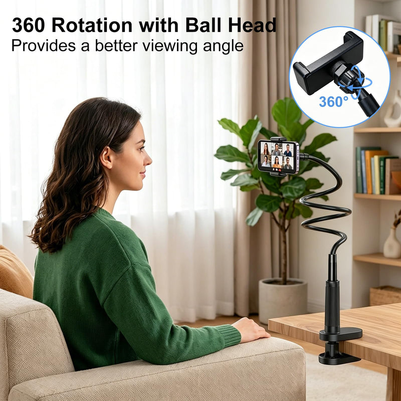 Webcam Stand Camera Desk Mount with Phone Holder for Logitech C922 GoPro | 36" Flexible Webcam Stand, Thick Base & Clamp Mount | Compatible with Logitech C930e/C930/C920/C922x/Brio 4K & GoPro Hero 8-4