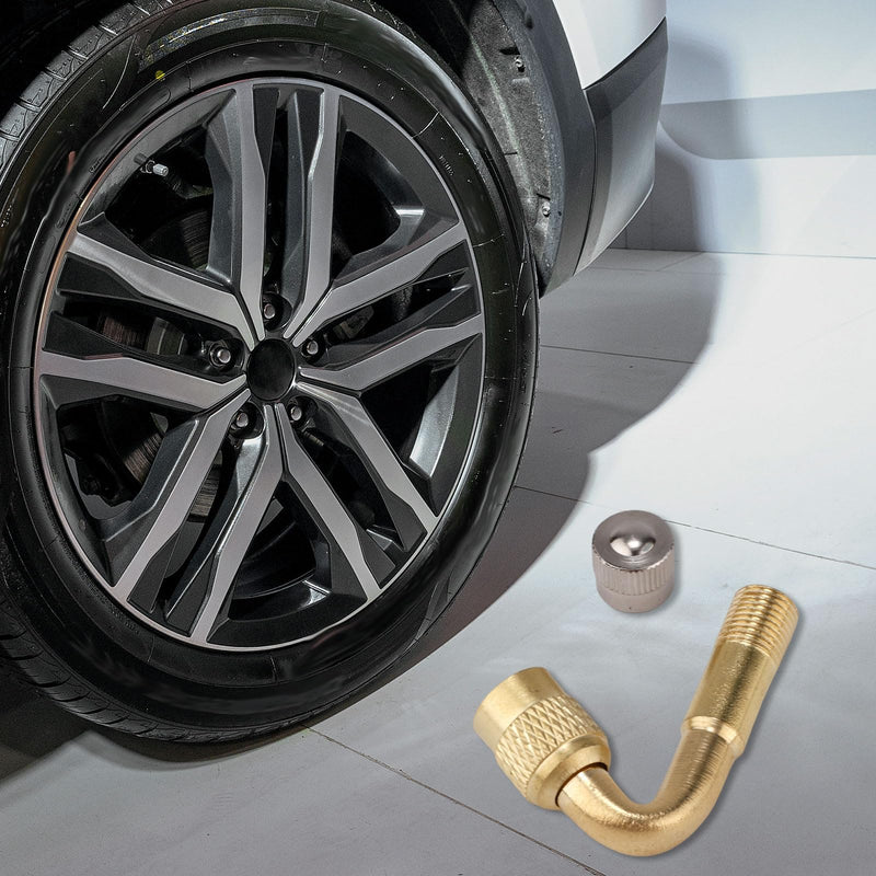 2pcs Tire Valve Extension, 45 Degree Tyre Inflator Valve Extension Adaptor Brass Tire Valve Stem Extenders Valve Stem Adapter for Cars Motorcycles Bicycles RV