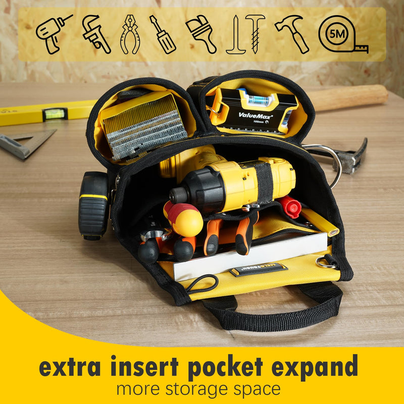MELOTOUGH Carpenter Tool Pouch with 10 Pockets,Electrician,Framer Belt Bag,with Belt Clip，Tool Belt Pouch with Hammer Holder for Roofers,Constructors,Handyman,Electrician