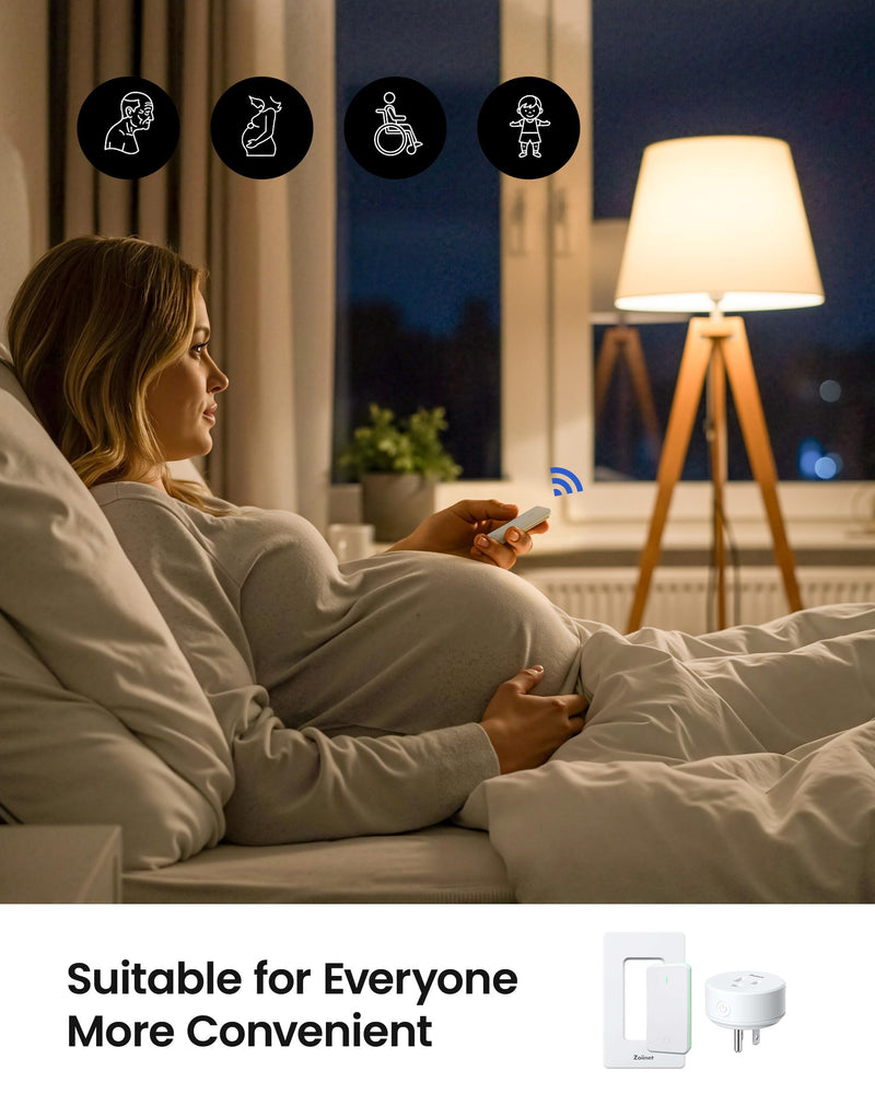 Zoiinet Remote Control Outlet Plug Switch, Buckle Design & Removable Wireless Light Switch, No Wiring Needed, 300 ft, 15A/1500W, Programmable, for Household Appliances(2 Pack) 1 Switch 2 Outlets