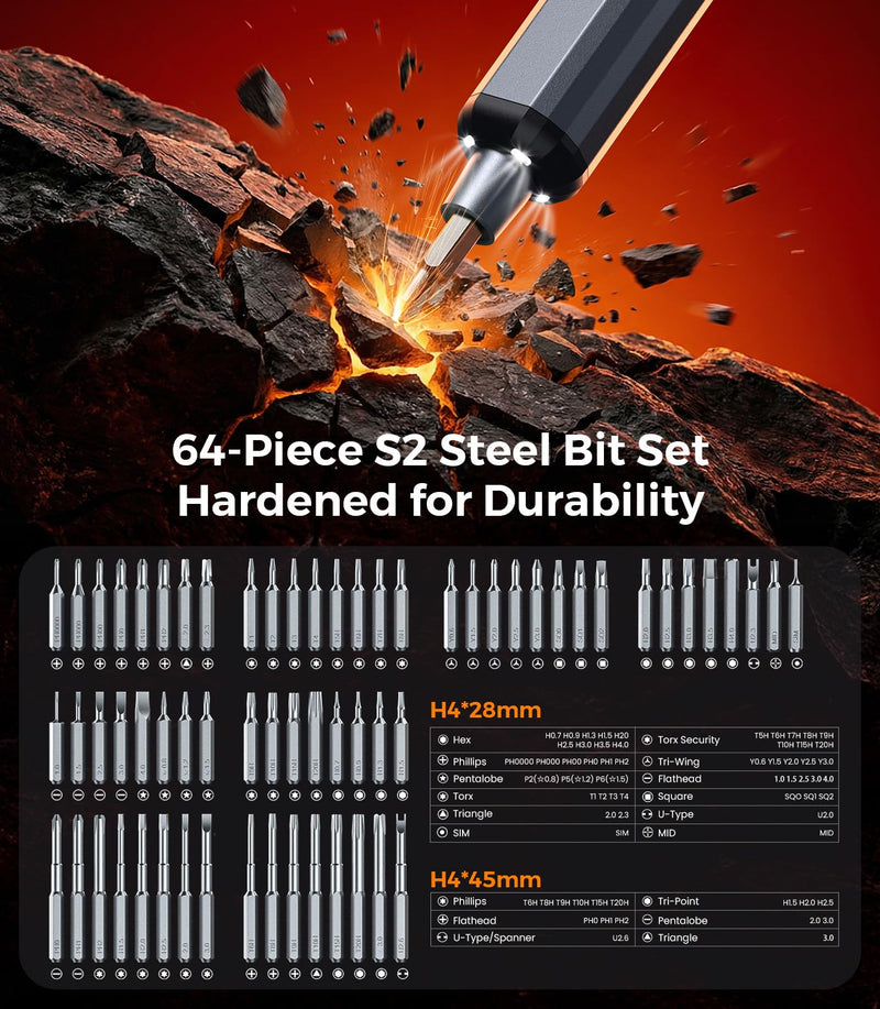 AXTH 76-in-1 Mini Electric Screwdriver Set, [Precise Torque Control] Magnetic Power Precision Screw driver, Rechargeable Tiny Cordless Repair Tool Kit, for Eyeglass, Watch, Computer, PS5, Electronic 76in1 Electric