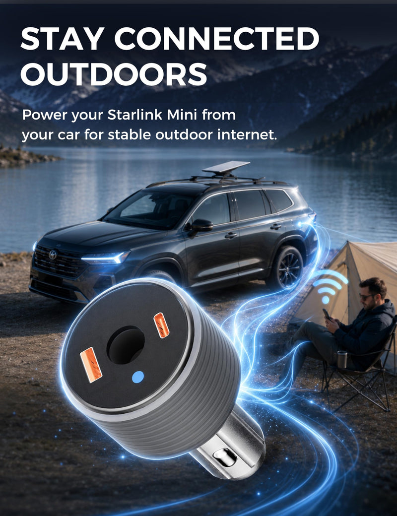 72W Max Stable Voltage Boost Starlink Mini Car Adapter, 3-in-1 Car Charger | 12V to 24V DC Boost Converter, Dual USB Ports, Heat-Resistant Aluminum Housing, Smart Chip, Car Adapter for Cars/Trucks/RVs