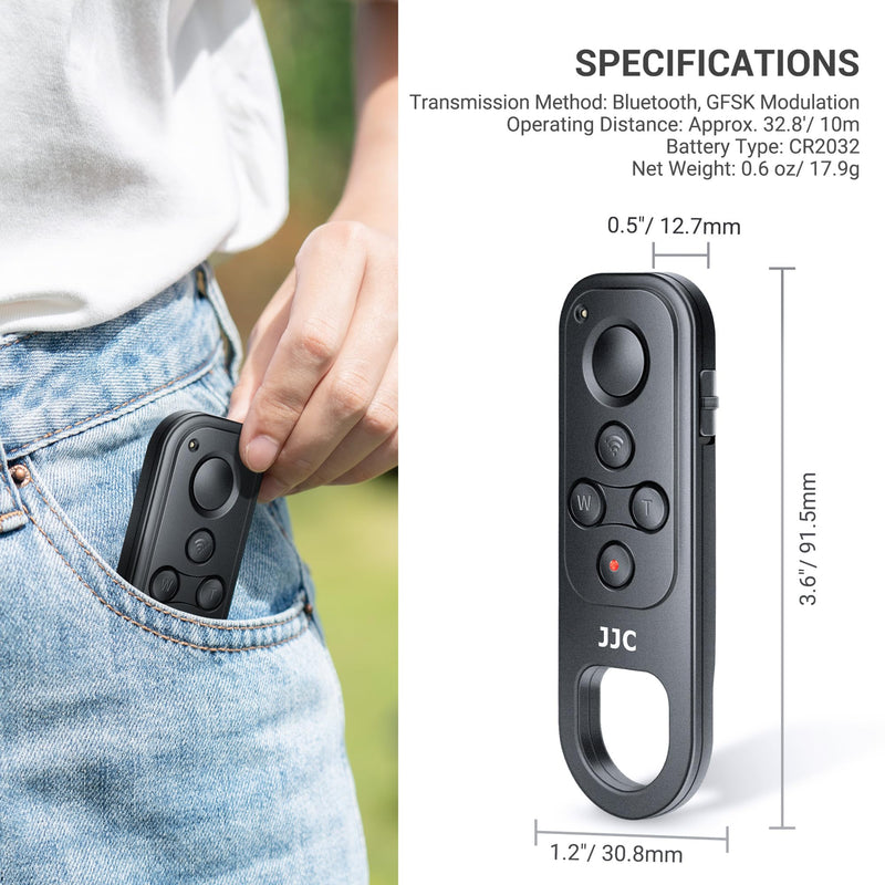 JJC Bluetooth Wireless Remote Control for Fujifilm Fuji X100VI X-T5 X-T4 X-T3 X-T50 X-T30 II X-T30 X-S20 X-S10 X-H2S X-H2 Camera, Camera Zoom Remote Controller Replaces Fujifilm TG-BT1 Tripod Grip