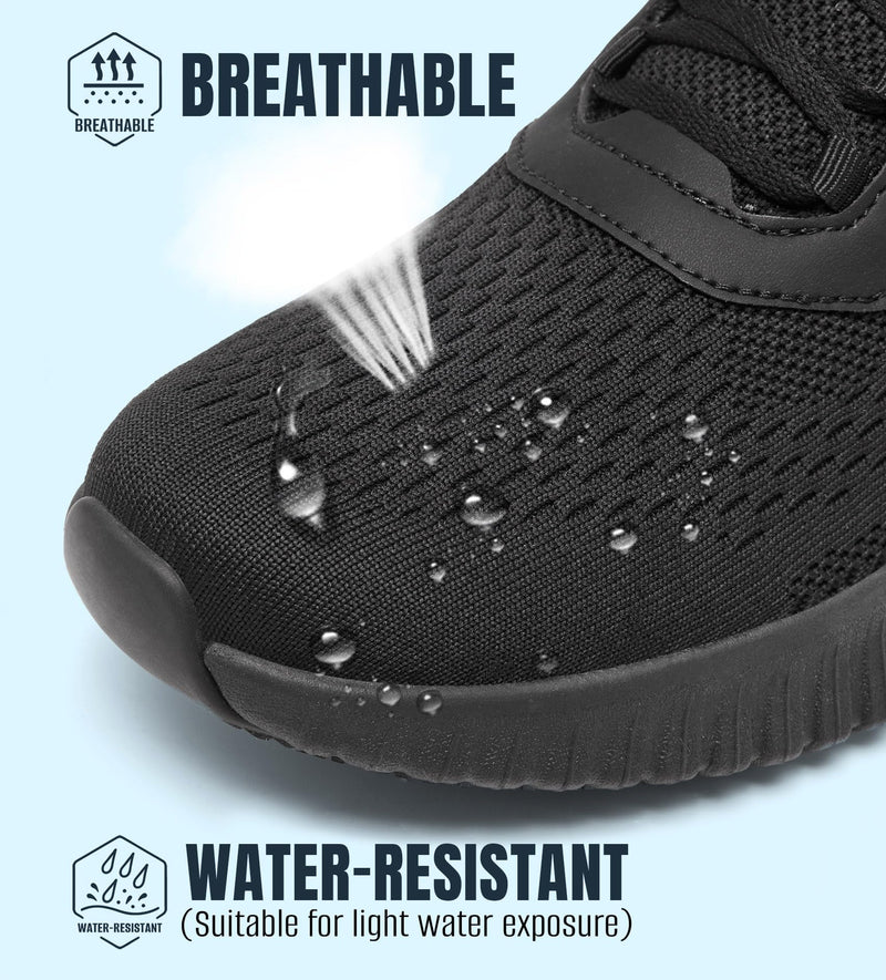 SHULOOK Non Slip Work Shoes for Men Slip Resistant Water-Resistant Food Service Kitchen Chef Restaurant Nurse Work Sneakers Lace Up Mesh Comfortable & Casual Walking Shoes Black 8.5