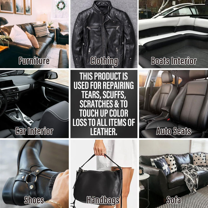 ARCSSAI Black Leather Repair Kit for Furniture, Car Interior, Car Seats, Sofa, Jacket and Purse, Vinyl Repair Kit for Tears & Burn Holes, with Color Matching Guide & Super Easy Instructions