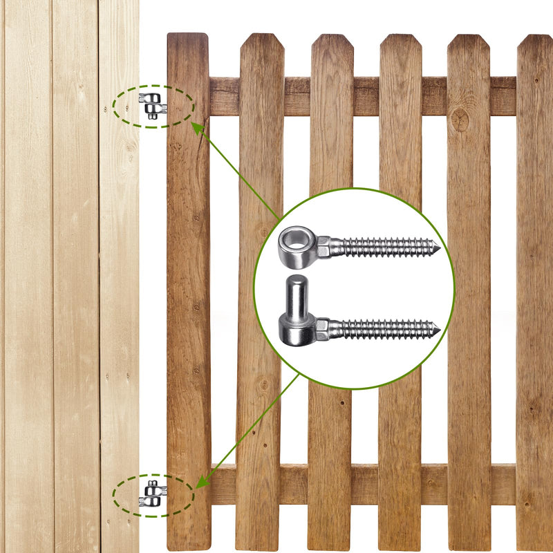Insaga Cast 304 Stainless Steel Gate Hinges 2Pack Lag Screw Hinge for Farm M16 Hook and Eye Hinges, Partial Thread Gate Hinge Bolts for Wood Cattle Livestock Gate for Fence M16 Hook and Eye Hinge-2Pair