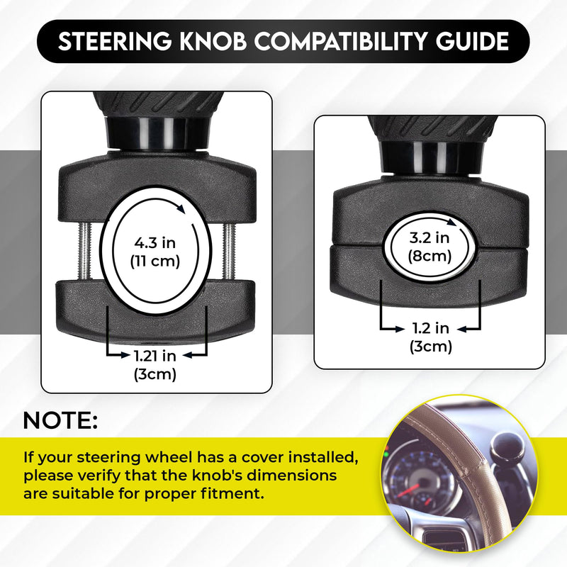 Universal Steering Wheel Spinner Knob - Smooth Black Finish | Fits Steering Wheels 0.5"-1.75" Diameter | Effortless Spinning for Cars, Trucks, Tractors, Boats, Semi-Trucks, Forklift & More