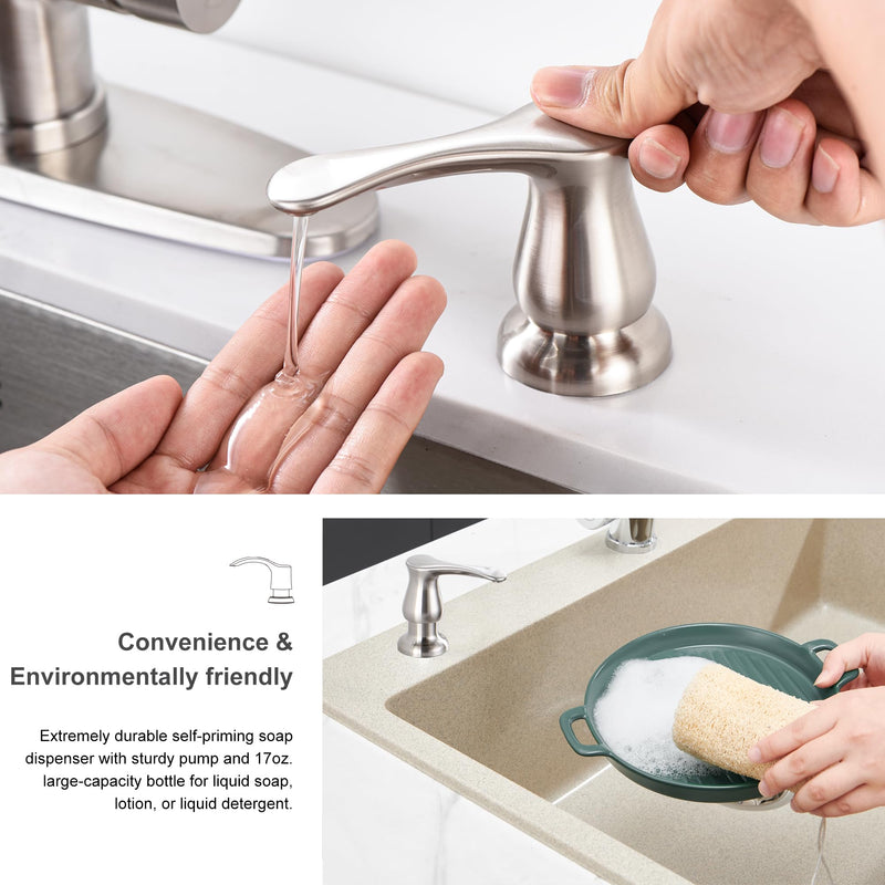 GAGALIFE Kitchen Sink Soap Dispenser - Brushed Nickel Built in Soap Dispenser with 17 OZ Bottle, Lotion Dispenser for Kitchen Sink, Refill from The Top with Bottle