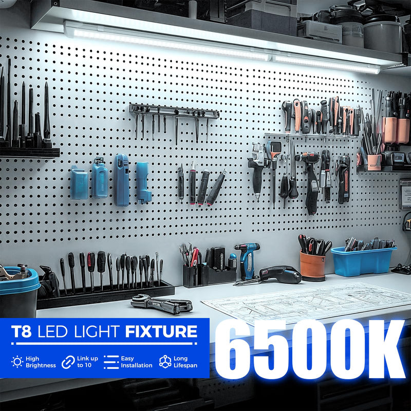 Barrina LED Shop Light 2FT, 20W 3000LM 6500K, T8 LED Light Fixture, Clear Cover, Ceiling and Utility Linkable Tube Lights for Room, Garage, Workbench, Warehouse, 2 Packs 2FT-2 Packs