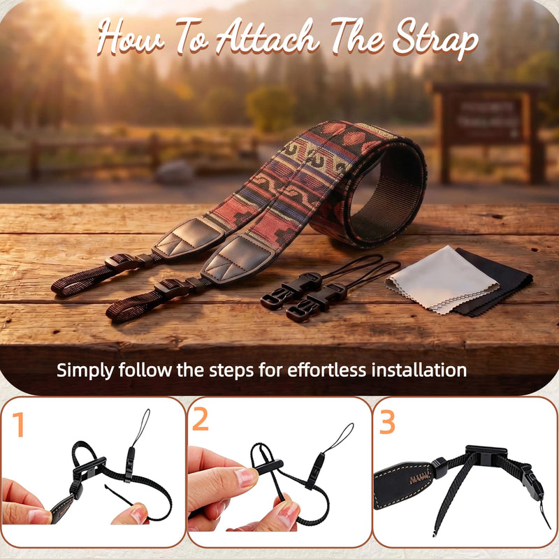Camera Strap, Premium Cotton Canvas Braided Adjustable Sling Shoulder Neck Belt, For All DSLR Digital Cameras. Bohemia Dark Orange