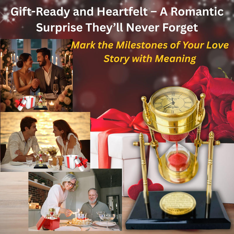 GUAAFA My Love Brass Sandtimer ClockCompass | Romantic Gift for Men Women, Husband Wife, Boyfriend Girlfriend - Engraved Quote