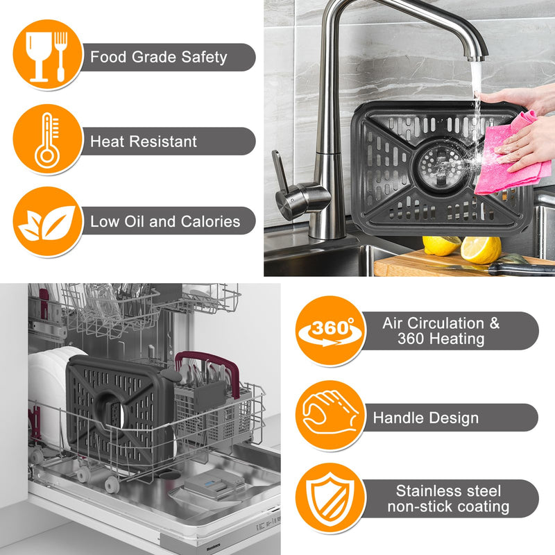 Air Fryer Grill Pan for Ninja Foodi DZ401 DZ550 10QT Dual Zone Air Fryers, Replacement Air Fryer Crisper Plate Grill Plate Tray Accessories with Rubber Bumpers, Dishwasher Safe