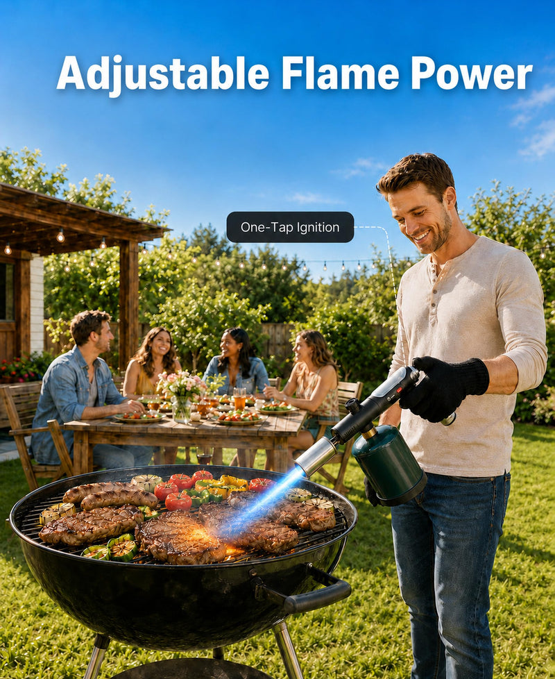 Propane Torch Gun, Flame Thrower Grill Gun, Adjustable to 3272°F | BBQ & Charcoal, Campfire, One-Tap Max Power & Safety Lock, Sears Steak, Food, Outdoor, Self Ignition, Tank Not Included Matte Black(pro)