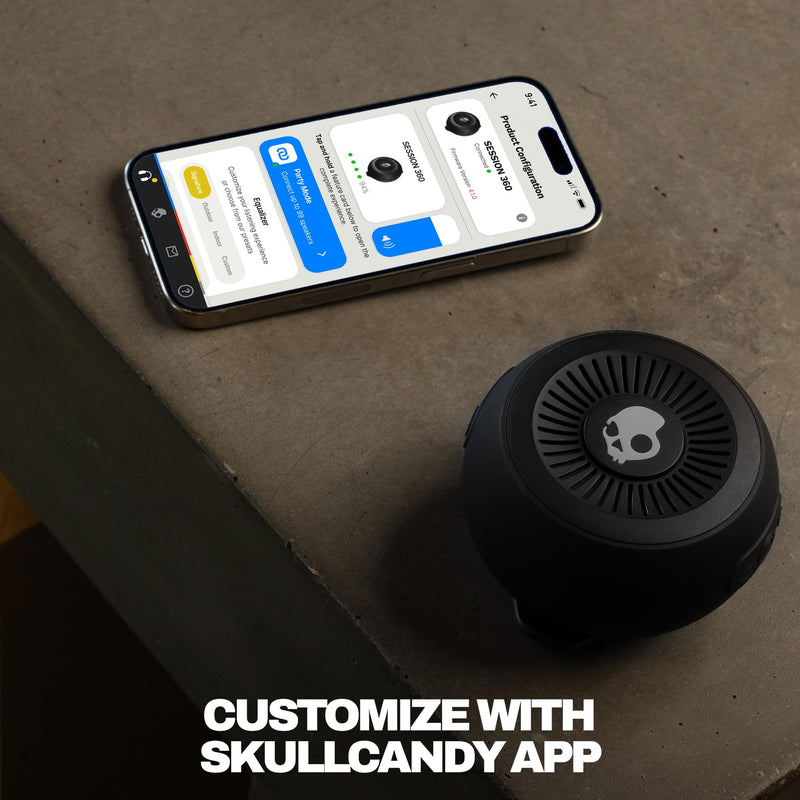 Skullcandy Session 360 Portable Lightweight Bluetooth Speaker - True Black | Waterproof, Dustproof, 20 Hours of Playtime, Built for Home, Outdoors, Party, Travel, Big Sound, iPhone Android Compatible