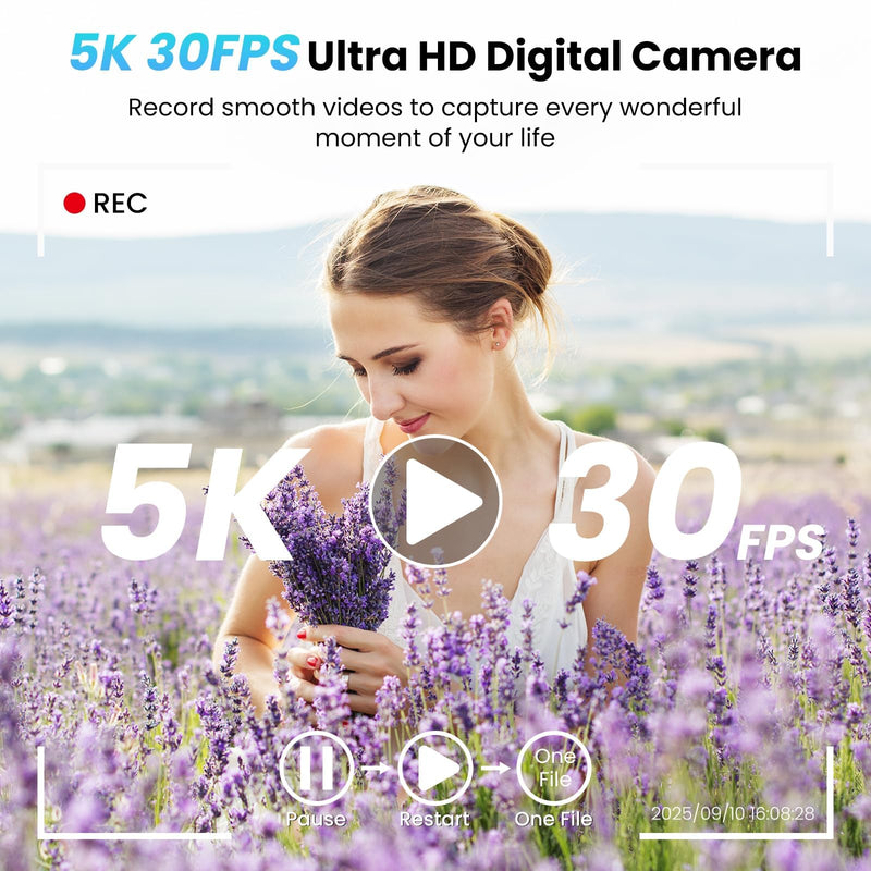 Digital Camera, 5K 80MP 3.5"+2" Dual Screen Cameras for Photography Autofocus, 18X Digital Zoom Vlogging Camera for YouTube, Travel, Beginners, Include 64GB Card and 2 Batteries, Black
