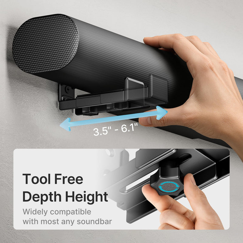 Soundbar Wall Mount,33lbs Capacity,Adjustable Depth Height from 3.5" to 6.1",Soundbar Mounts Under TV for Wall, Black