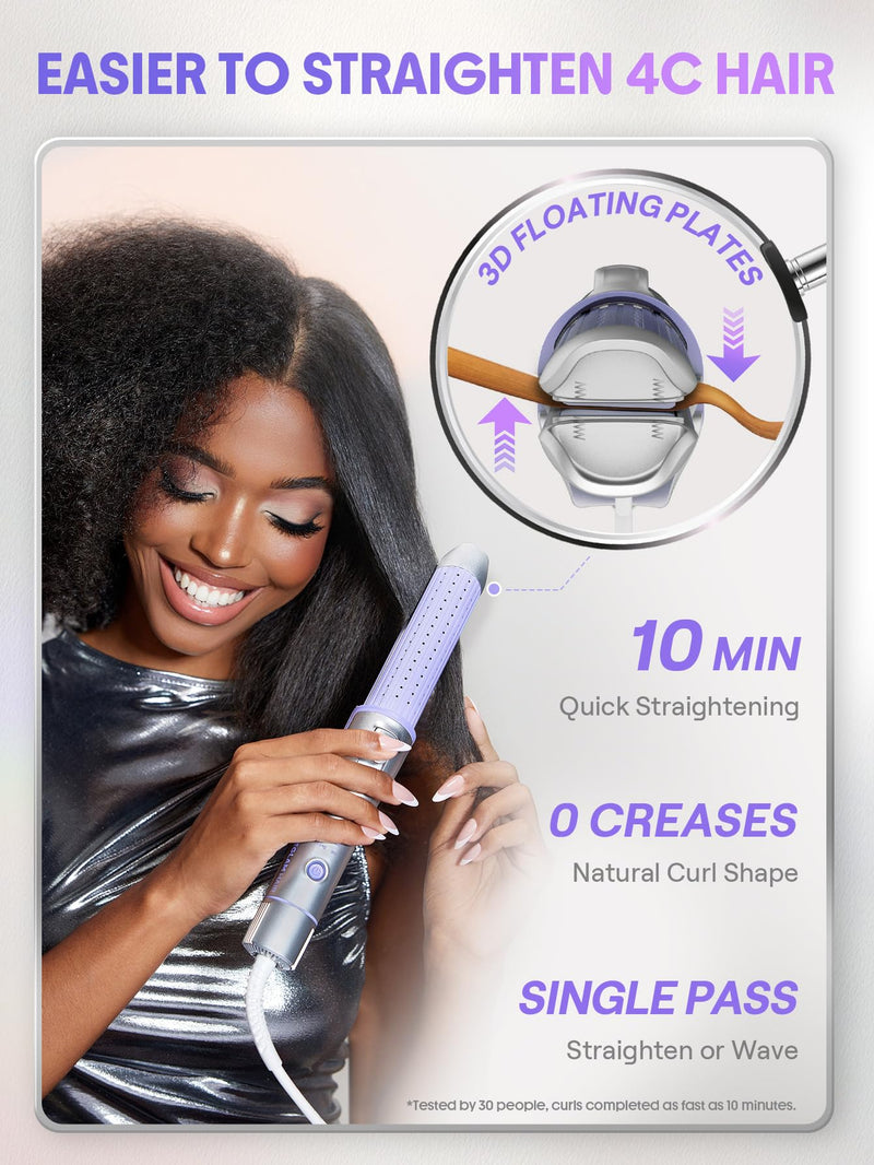 SHEGLAM Hair Curler and Straightener, Manual Airflow Styler, 360° Cool Air Lock, 2 in 1 Hair Straightener & Curler, Anti-Scald Flat Iron, Fast Curling Straightening Less Damage for Long Short Hair