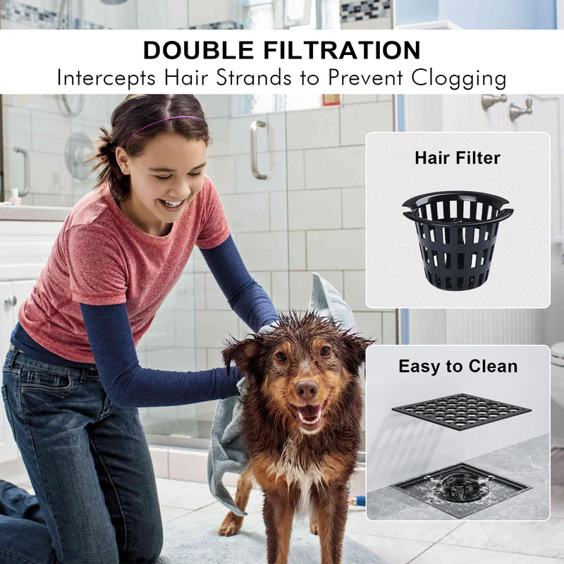 4 Inch Shower Floor Drain with Flange, Matte Black Shower Drain, Octagon Pattern Removable, SUS 304 Stainless Steel High Flow Shower Drain kit,Hair Strainer, Watermark&CUPC Certified(Octagon) Octagon Matte Black