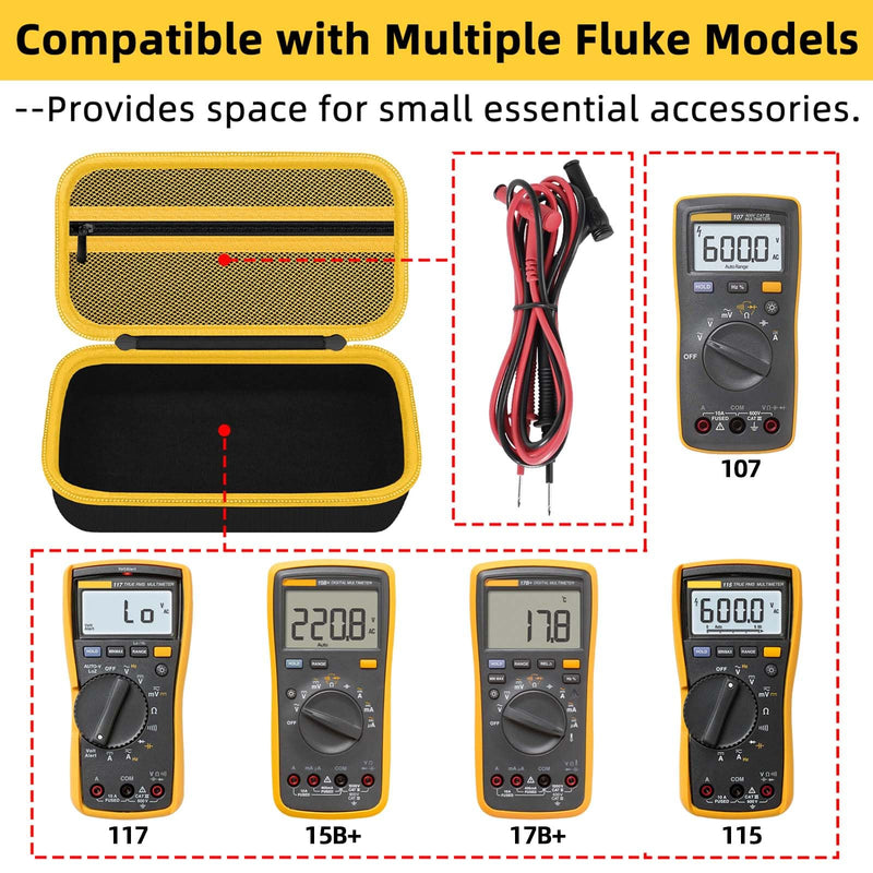 Carrying Case for Fluke 15B+/17B+/Fluke 101/117/115/116/114/113/177/179/233/106/107 Multimeter Testers and Accessories, Multimeter Storage Bag Organizer Box -Black (Case Only) Black